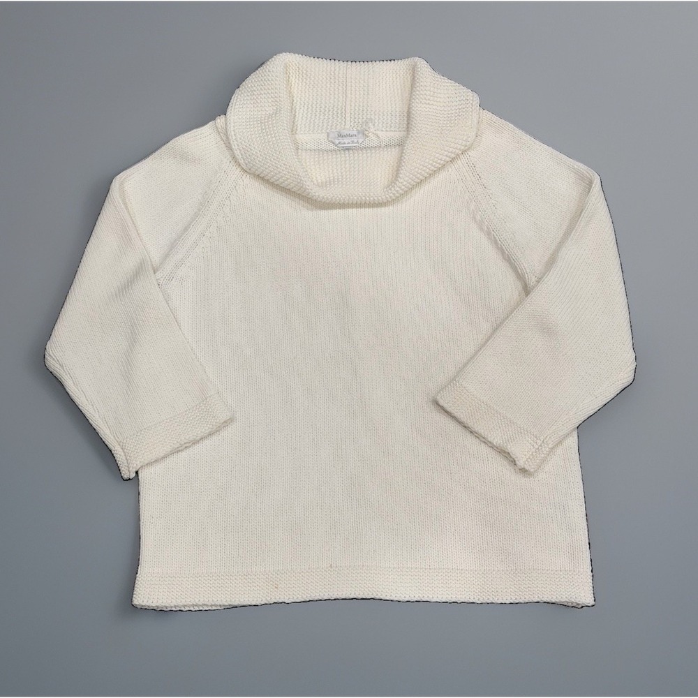 Max Mara Maglia Cowl Neck Knit Sweater White Italy Size XL Minimalist Chic Comfy